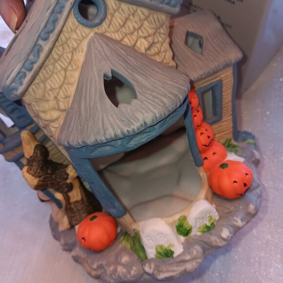 VTG PartyLite Halloween Ceramic Haunted Tealight House Candle Holder P7311 w Box - Picture 9 of 10